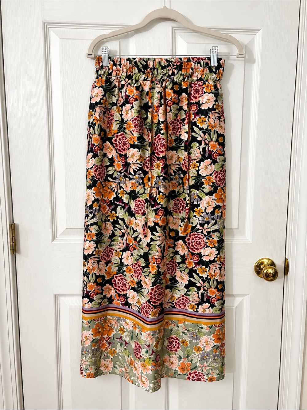 Floral Pants in Black with Pink & Orange Blooms